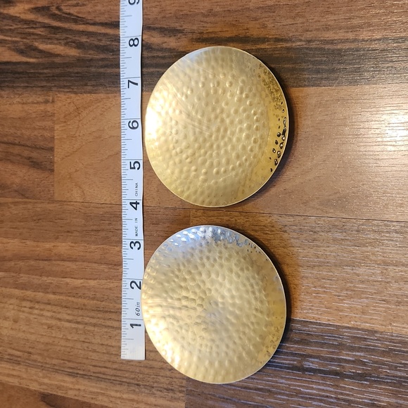 Vintage Golden Hammered Brass Round Coasters, Set of Two - Picture 10 of 12